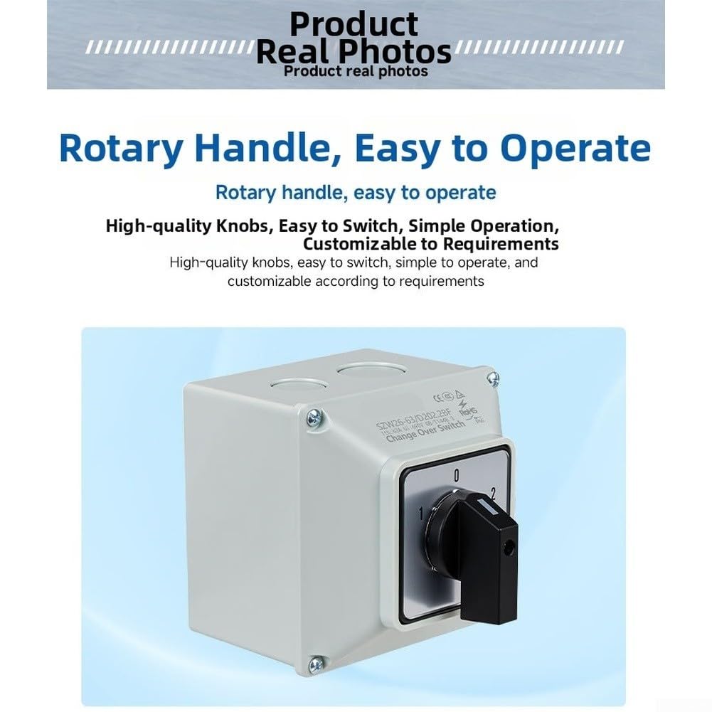 Interrupteur rotatif IP65 - 63 A - 3 niveaux - 1-0-2 - Étanche - Alliage argenté - Contact AC 440 V - Gris (B)