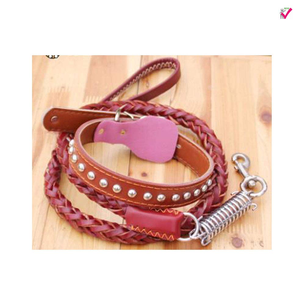 REYG Laisse De Chiot ， Corde De Traction Moyenne Et Grande en Cuir Collier en Peau De Vache Laisse pour Chien en Peau De Vache Collier pour Chien,XL