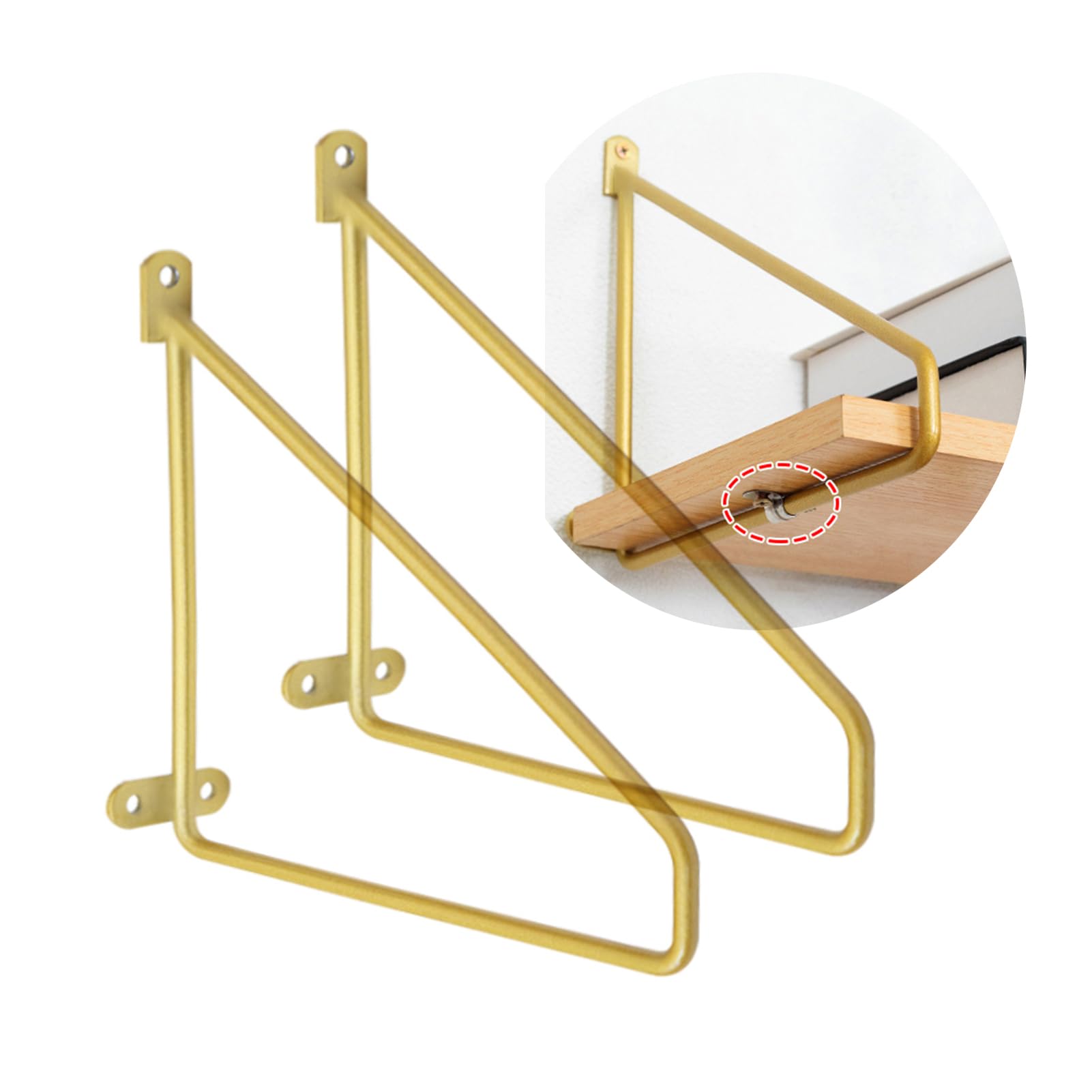 Dswzlqdxb Gold 2 Pieces Shelf Bracket Triangle Bracket Wall Partition Solid Steel Scaffold Boards Tripod Shelf Fixed Support Wall Hanging Floating Angle Brackets For Bench Table Shelf (30Cm,)