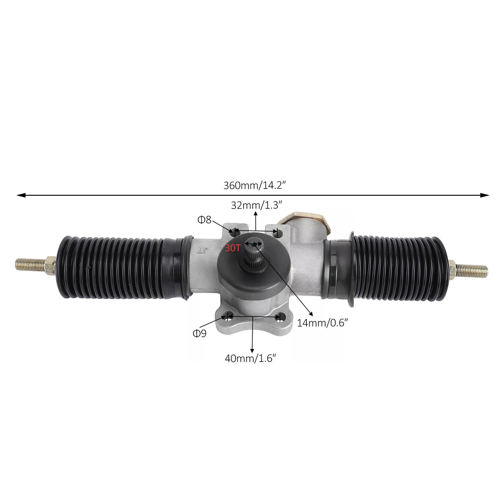 Eje de dirección, 30 dientes, 360 mm, conjunto de dirección asistida, apto para karts, ATV, UTV, quad, drift, triciclo, eje de dirección de aleación metálica, conjunto de caja de