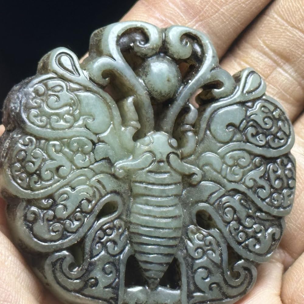 Collection - Adornos colgantes de piedra de jade envejecida, objetos antiguos, mariposa, 8 unidades