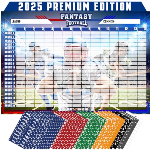 Fantasy Football Draft Board 2025-2026 Kit – Extra Large Set with 580 Player Labels – XL Football Draft Board with 14 Teams, 20 Rounds