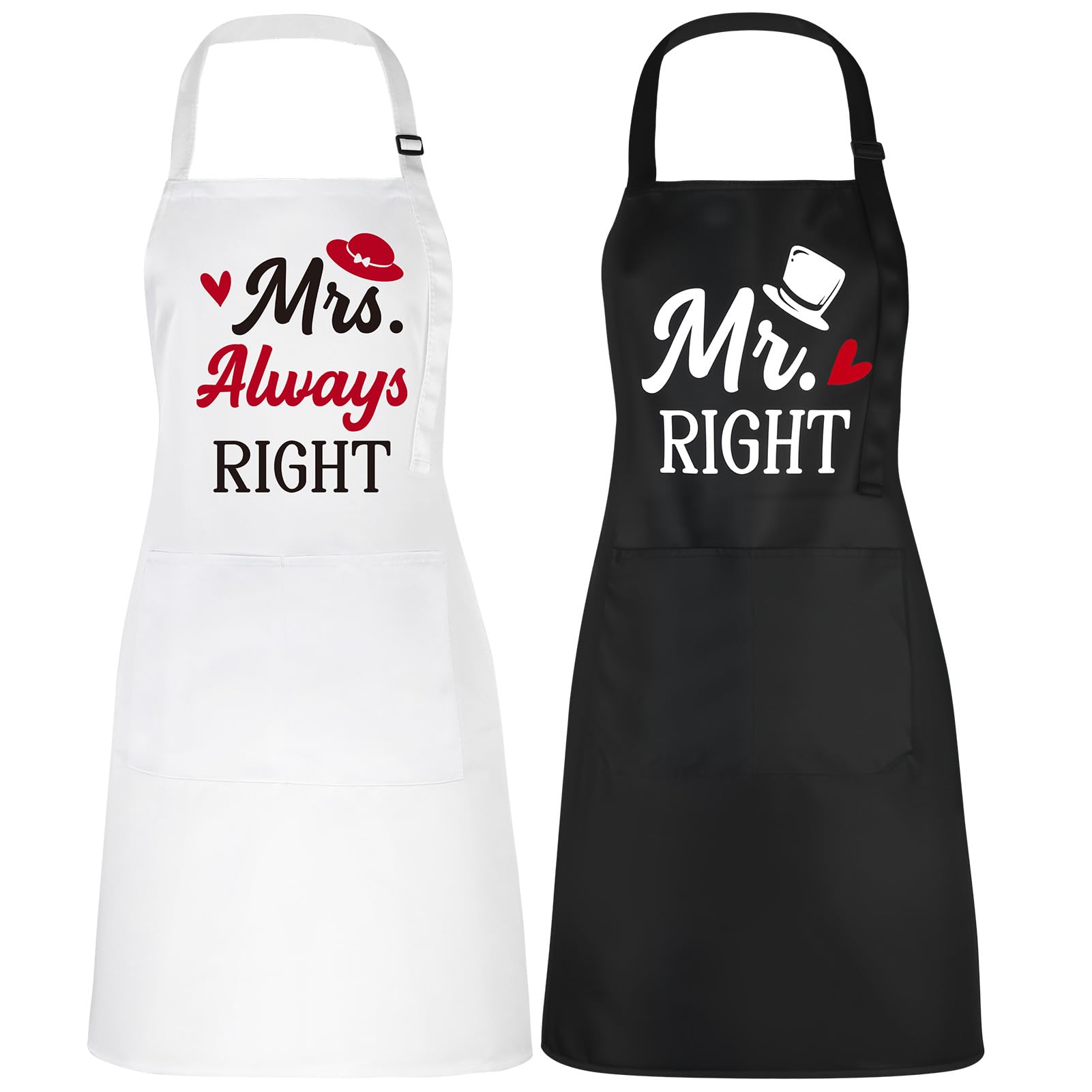 Meng Jiaran 2 Pack Couples Aprons,Couples Cooking Apron with 2 Pockets,His and Hers Aprons as Valentine's Day Wedding Anniversary Engagement Bridal Shower Gift for Couples