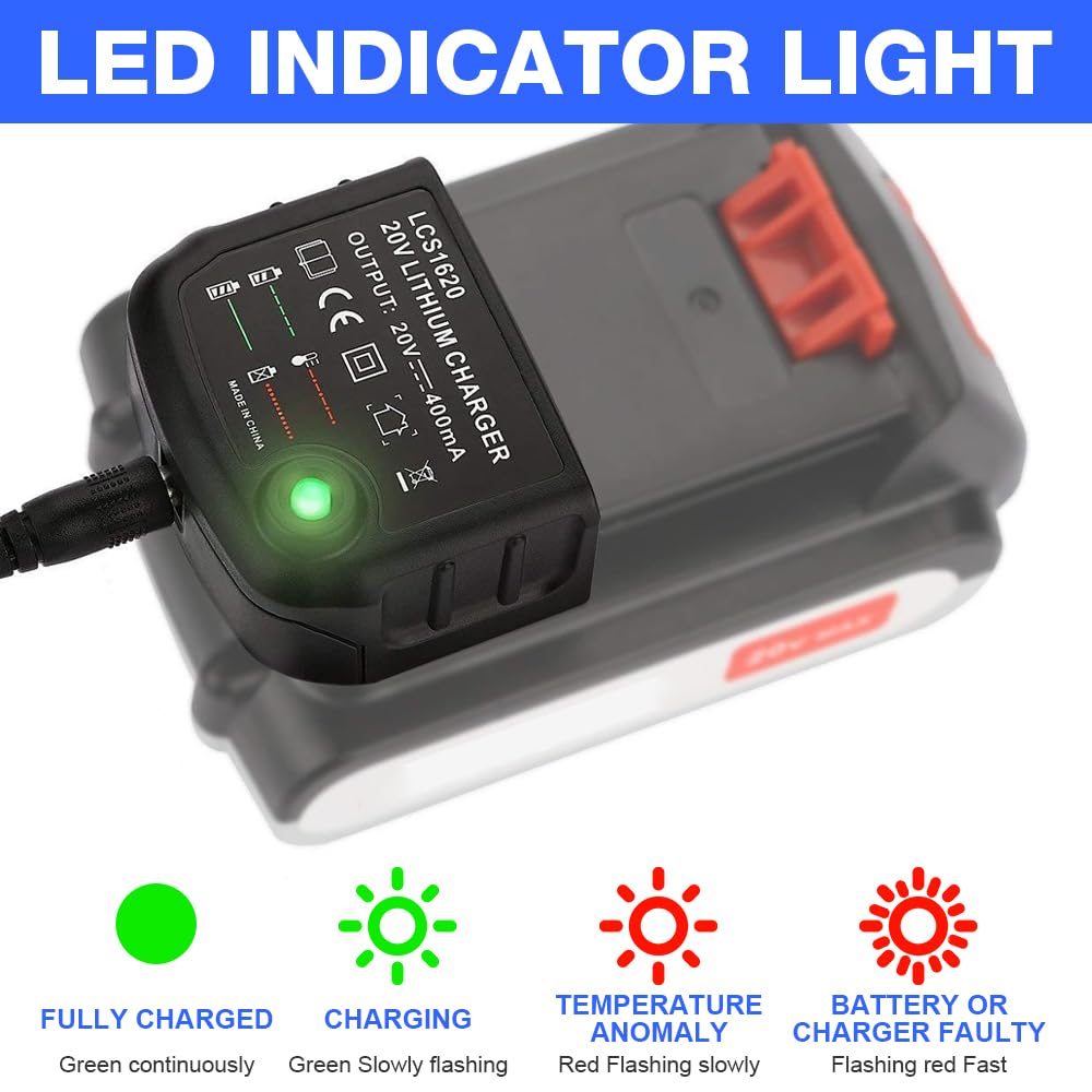 18V/20V Ladegerät Kompatibel mit Black & Decker, XPJBKC Lithium-Akku Ladegerät für Black und Decker LBXR20, LBXR20-OPE, LB20, LBX20, LBX4020, LB2X4020, LBXR2020-OPE, LB2X3020-OPE, LBXR20BT