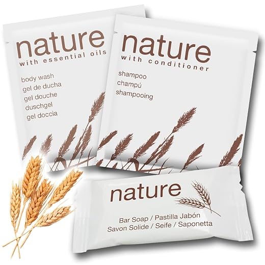 GPQ - Amenities Hotel | Gel de Ducha + Champú + Pastilla de Jabón | Pack Nature | 100 Ud. x 3 Productos | Sin Parabenos | Apartamento, AirBnB, Casa Rural, Viaje, Huéspedes | Fabricado en España