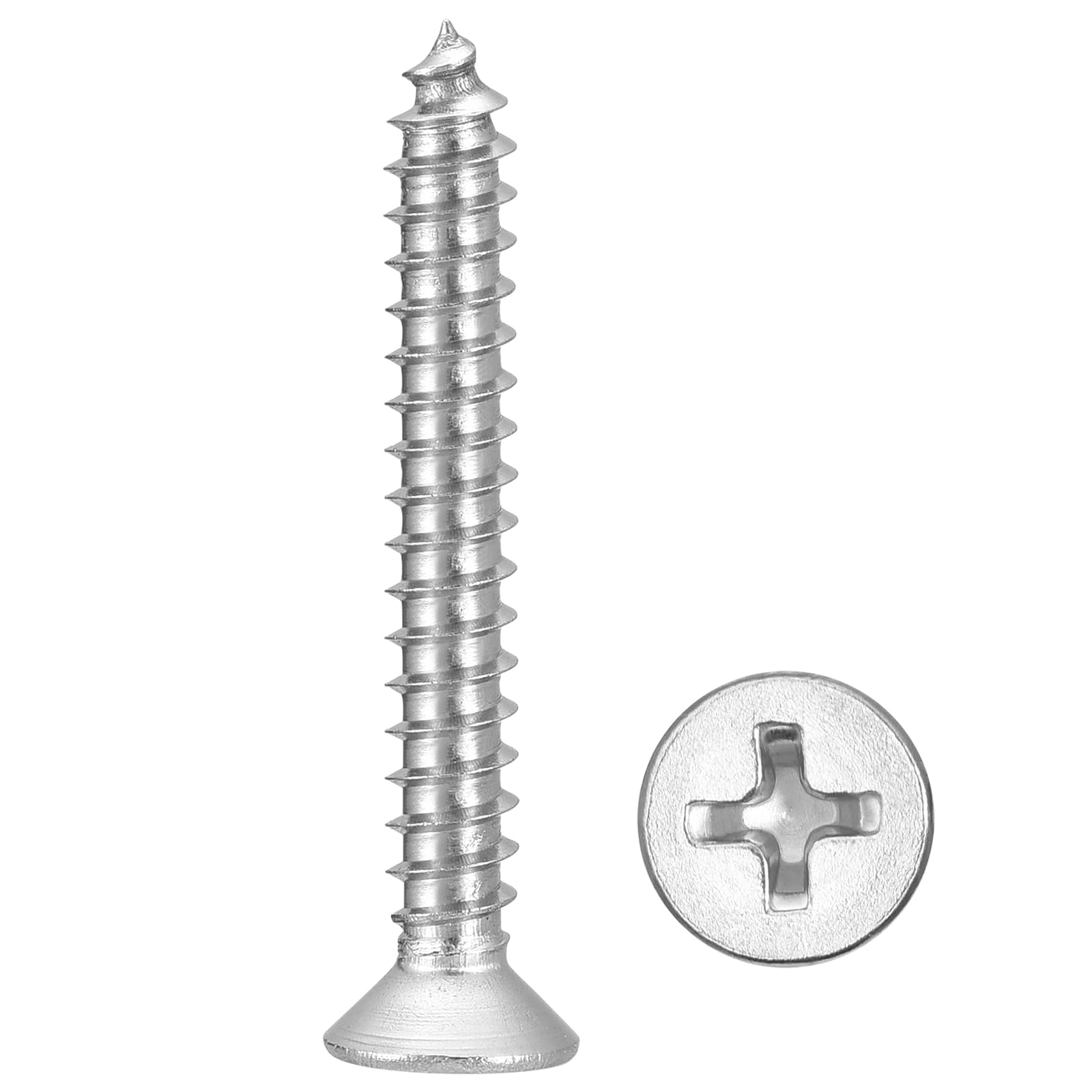METALLIXITY Countersunk Phillips Wood Screw (#7x1-1/4") 50Pcs, 304 Stainless Steel Coarse Thread Phillips Drive Flat Head Wood Screws - for Furniture Installation Repair, Silver — image 1