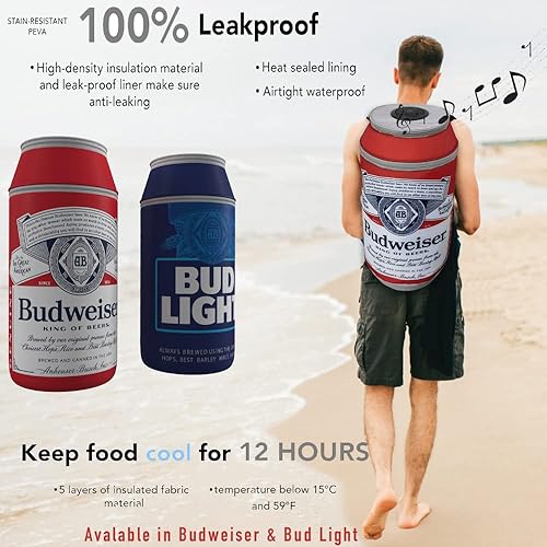 Miniatura 3 de Budweiser Mochila con altavoz suave en forma de lata con Bluetooth, enfriador de viaje portátil con altavoz integrado Budweiser Altavoz inalámbrico