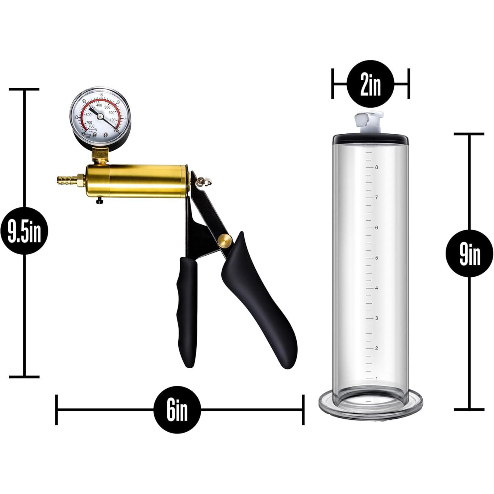 Pompa pene per ingrandimento manuale con manometro e impugnatura in metallo include 1 guaina per pene in silicone sex toys per uomo (5.1cm)