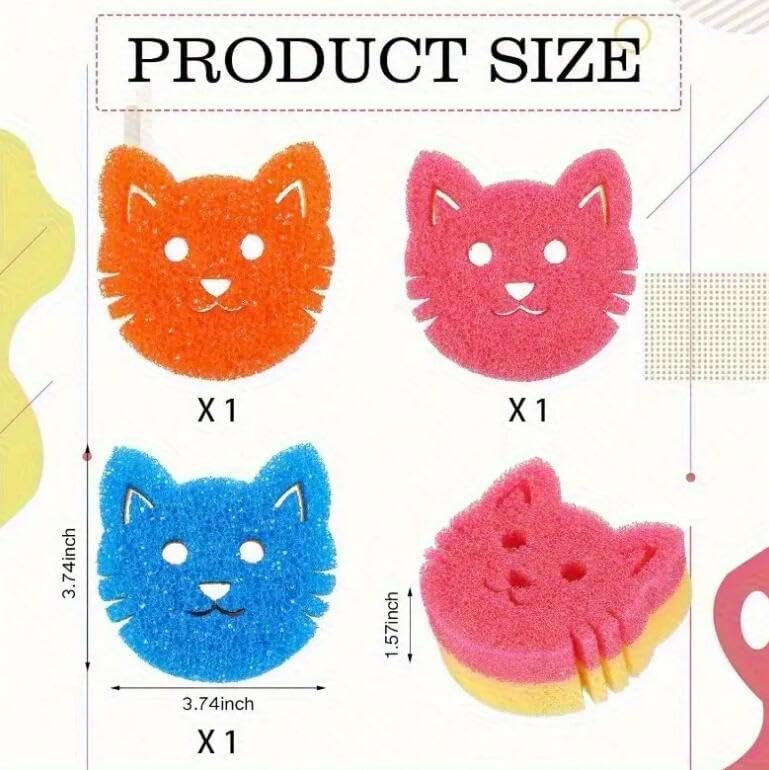 3Pcs Cats Dual Sided Scrub Sponge Multi Functional Non Scratch Dish Sponge Temperature Sensitive Non Scratch Dish Sponge