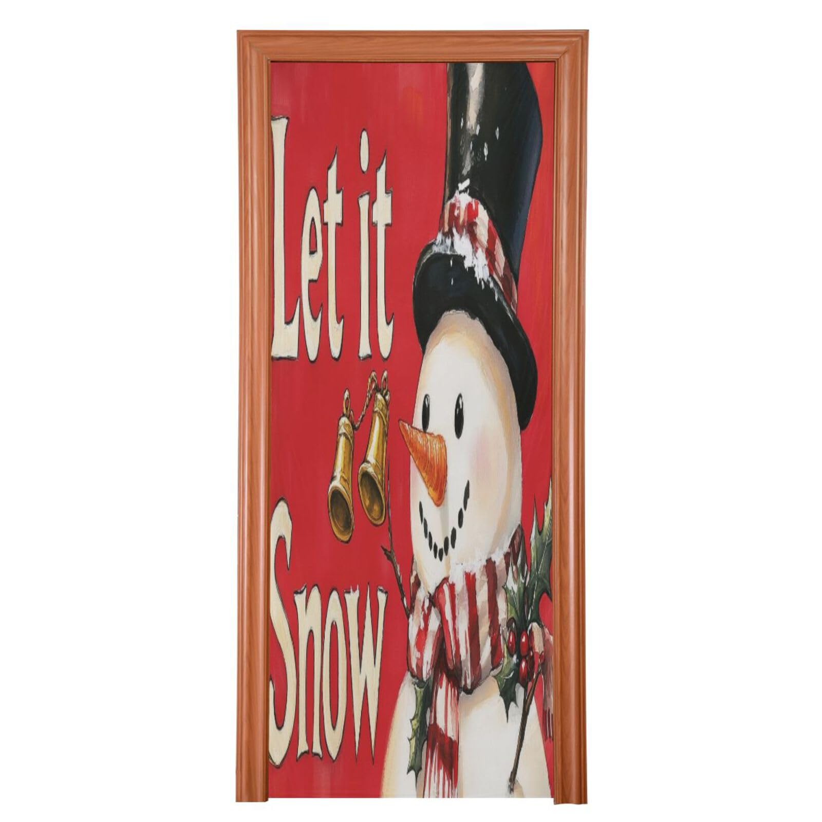 J JOYSAY Red Let It Snow Door Decorations Door Cover Xmas Door Decor Xmas Front Door Cover Decoration for House Decor,36x98 in