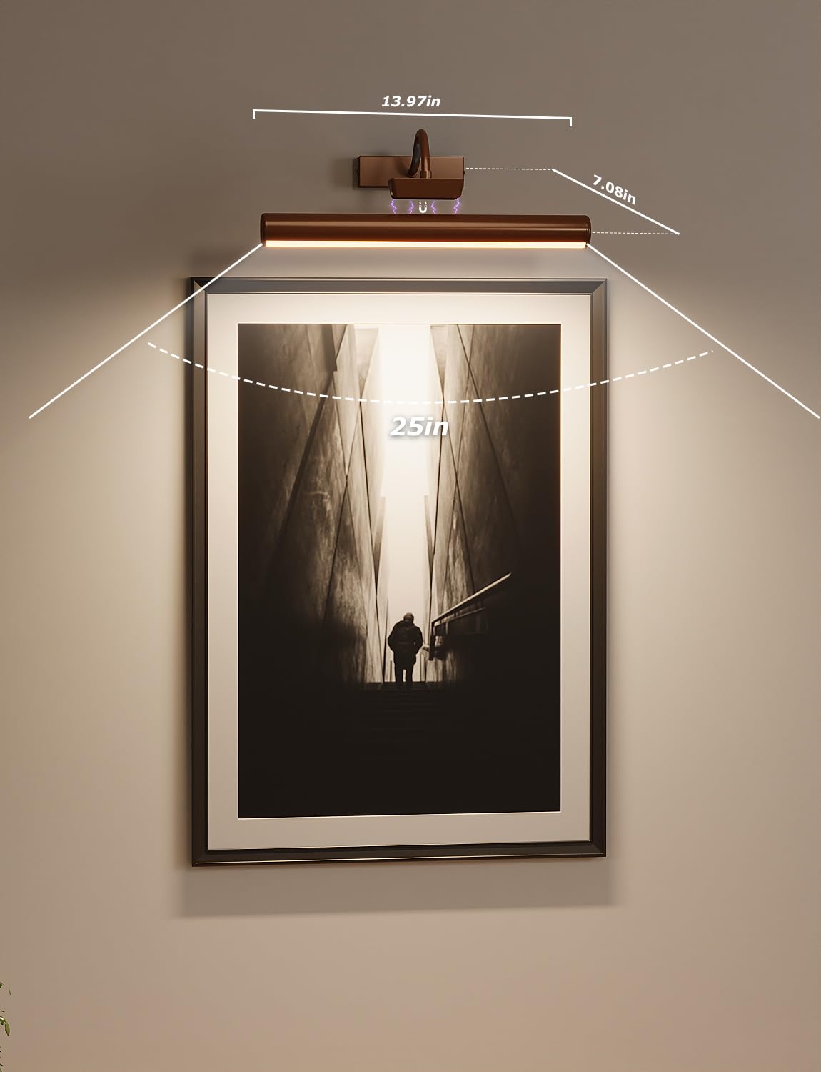 Bilderleuchte, batteriebetrieben, 33 cm, kabelloses Kunstlicht für Gemälde, dimmbar, 5000 mAh, wiederaufladbar, batteriebetrieben, Bilderleuchte mit Fernbedienung für Wand, Galerie-Dartscheibe