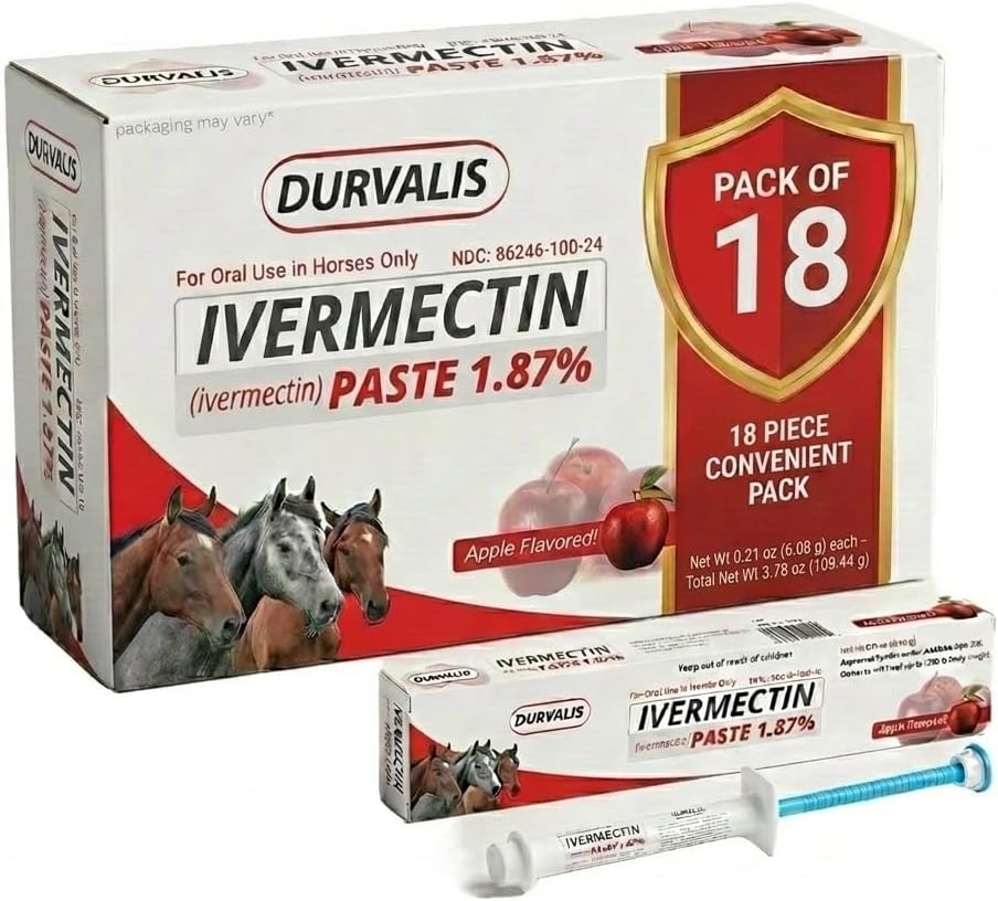 Ivermectin Horse Paste 1.87% Dewormer 6.08g Dose-Effective Appled Flavored Ivermectin Paste for Equine Care,Horse Deworming Paste -for Horses Up to 1250 lb (18 Pack)