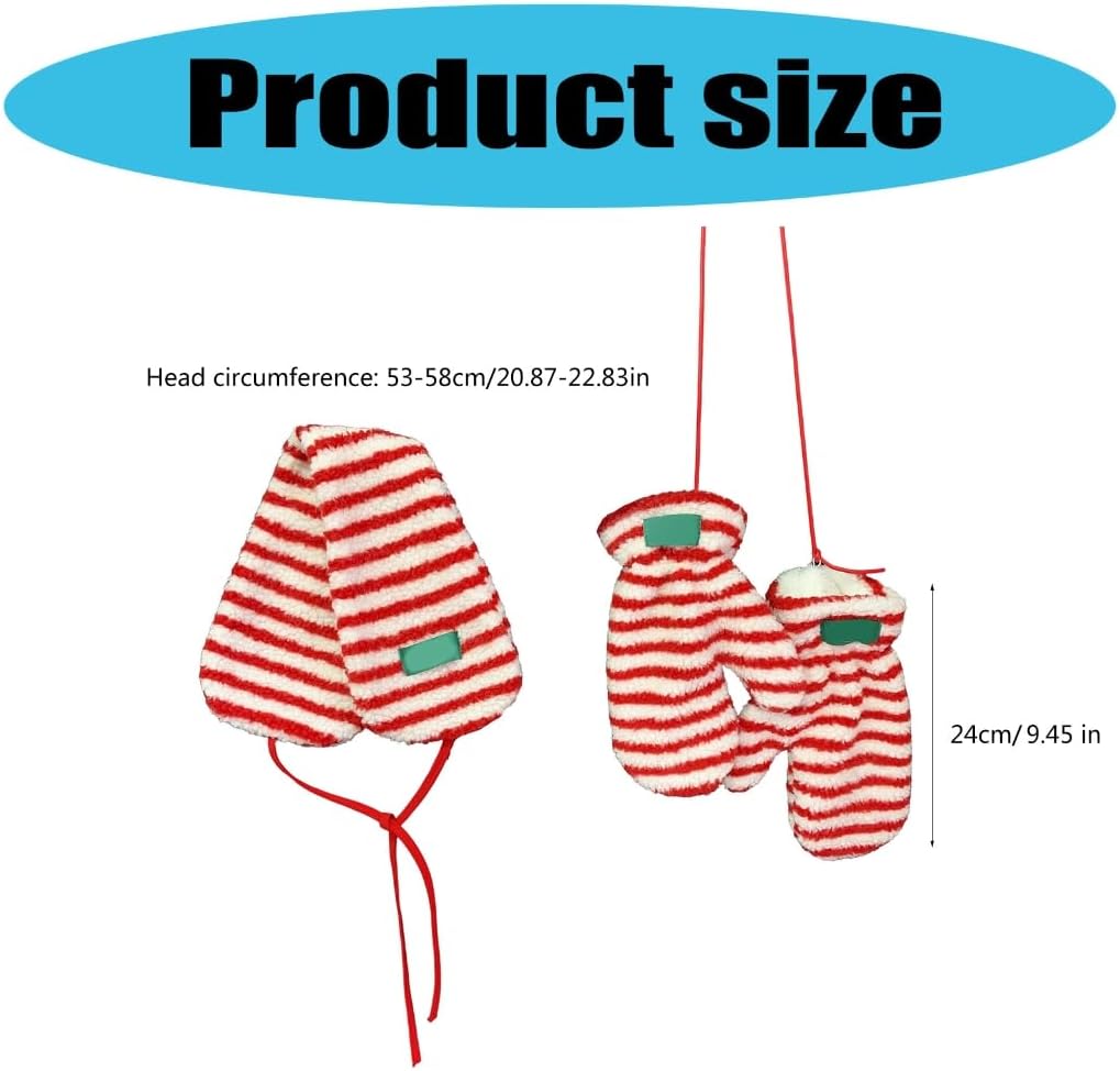 Festives Stripe Plush Gloves with Adjustable Ear Protecting for Winter Outdoor Activity Cold Weather