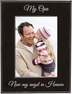 CustomGiftsNow My Opa Now My Angel in Heaven Laser Engraved Faux Leather Black Leatherette Wall Hanging/Tabletop Picture Group Family New First Time Seeing Grandchild Baby Photo Frame