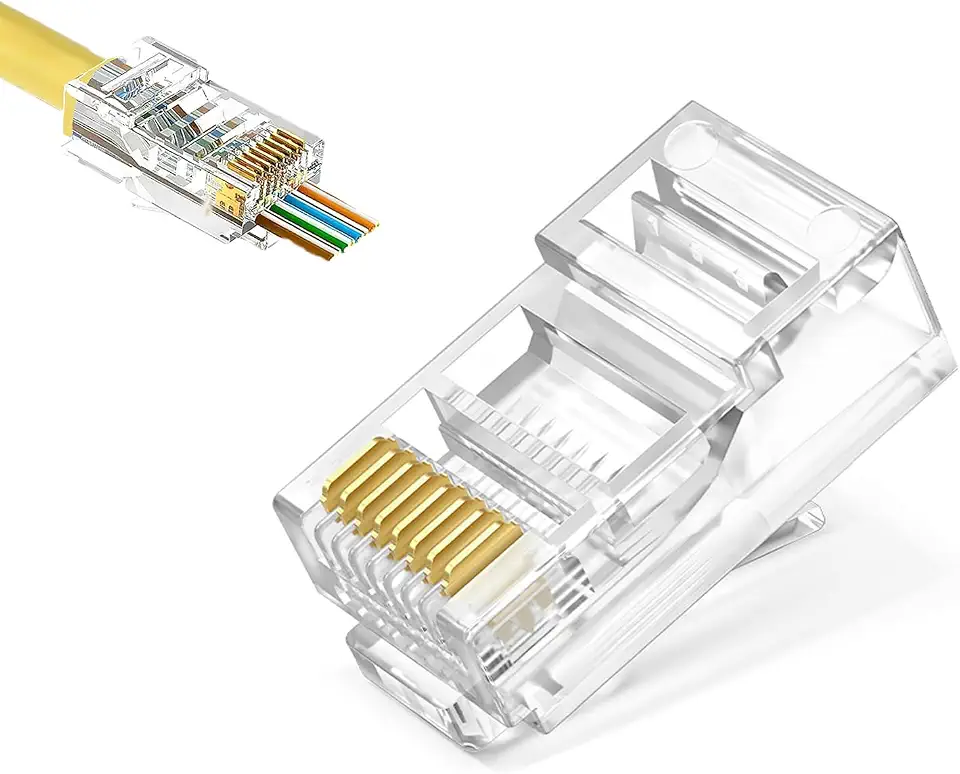 50 Pack Cat5e RJ45 Pass Through Connectors, UTP Ethernet Cable Ends