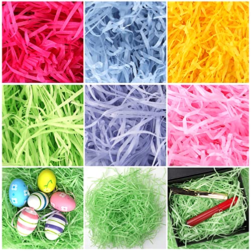 Shredded Tissue Paper - Vaktop 120g Shredded Paper Multicoloured Raffia Paper Shreds Easter Basket Grass - for Gift Boxes Hamper Filling and Packging Party Supplies Accessories (6 Colours)