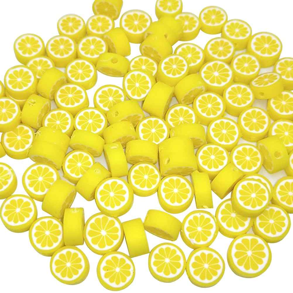 JIHUOO 100 Pcs Fruit Beads Fruit Theme Spacer Beads Jewelry Making Accessories for Necklace Bracelet Lemon
