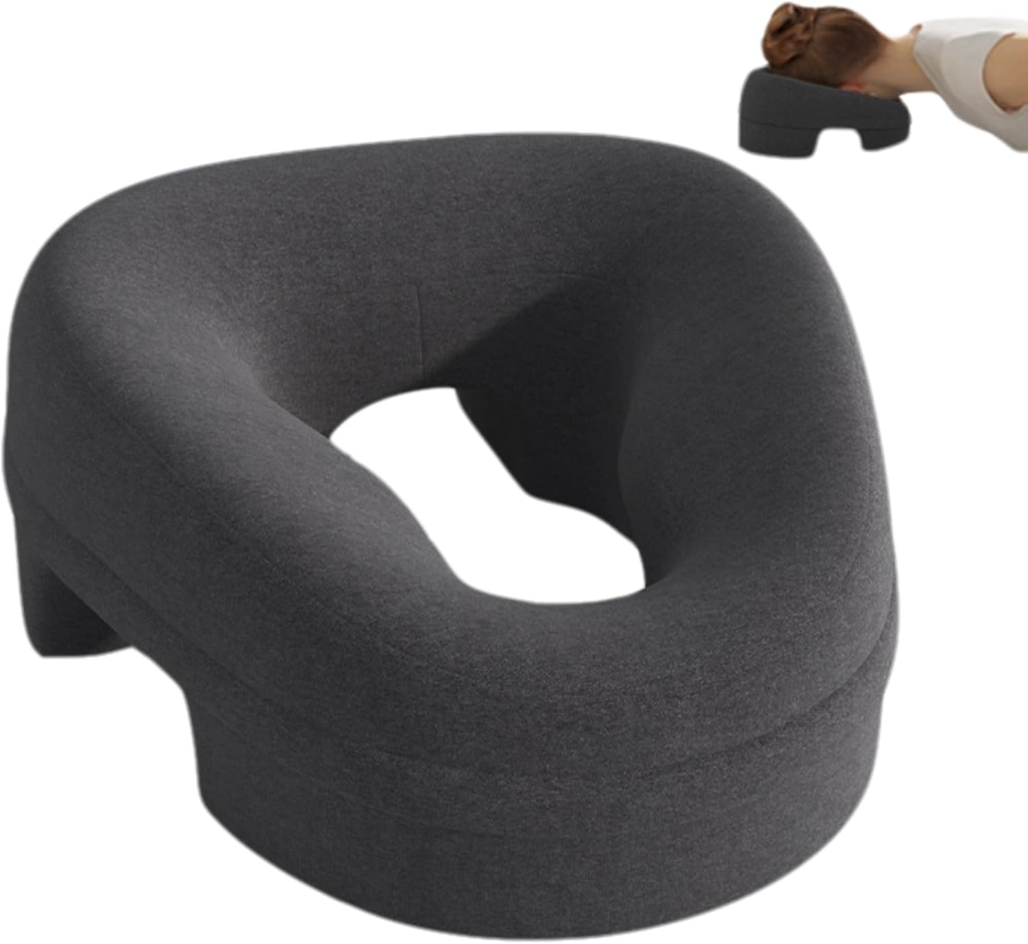 Ergonomic Face Down Memory Foam Pillow for Massage Stomach Sleeping After BBL Eye Surgery with Washable Cover (Dark Grey)