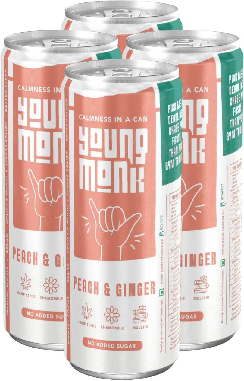 Young Monk CALMNESS Drink Peach & Ginger Flavour, Zero Added Sugar Pack of 4-image-4