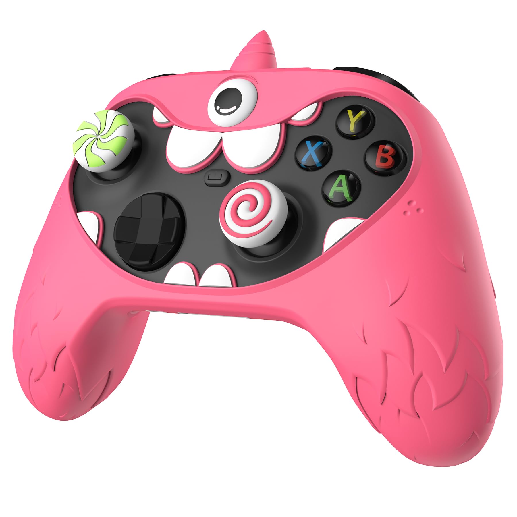 playvital Coque Manette pour Xbox Series X S Accessoires,Housse Protection Silicone pour Xbox Core Controller,Cover Skin avec Capuchon Joystick & Autocollant-Rose,Design MonoEye Monster