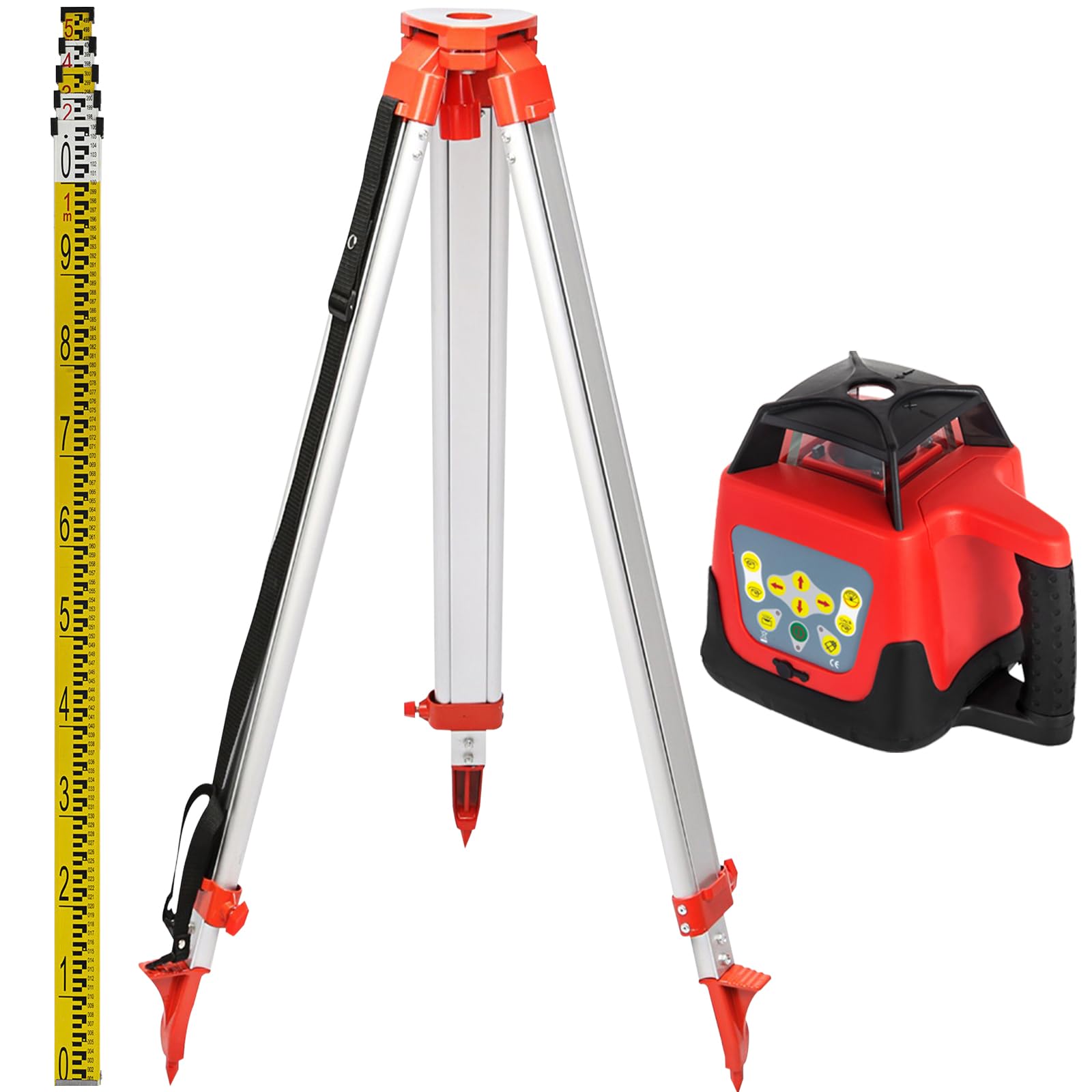 VEVOR Professional Rotationslaser max. Arbeitsbereich 500 m rot, Linienlaser 360 Grad Laser höhenmesser Wasser- und staubdicht Außenbereich Arbeitszeit 20 Stunden mit Stativ & Herrscher Elektrik