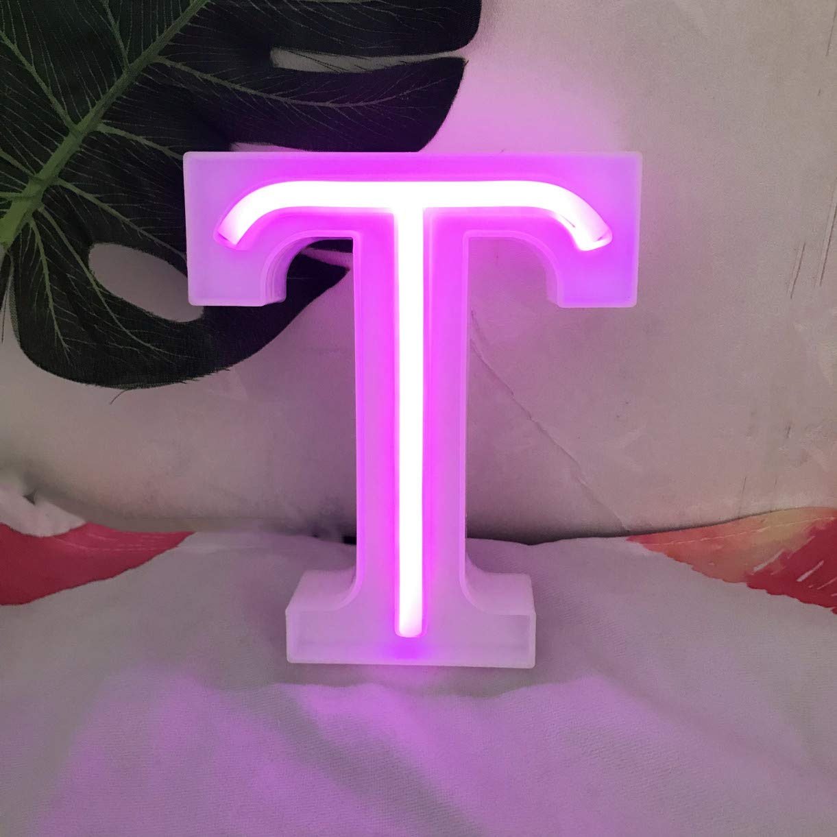 QiaoFei Light Up Marquee Letters Lights Letters Neon Signs, Pink Wall Decor/Table Decor for Home Bar Christmas, Birthday Party, Valentine’s Day Words-Pink Letters (T)