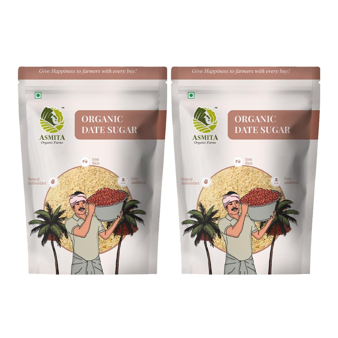 Asmita Organic Farms Date Sugar Pack of 2 (100g Each) | Natural, USDA Certified Dates Powder | Healthy Sweetener & Sugar Substitute for Baking, Desserts & Smoothies | Nutrient-Rich, No Added Sugar | Safe for Babies & Adults