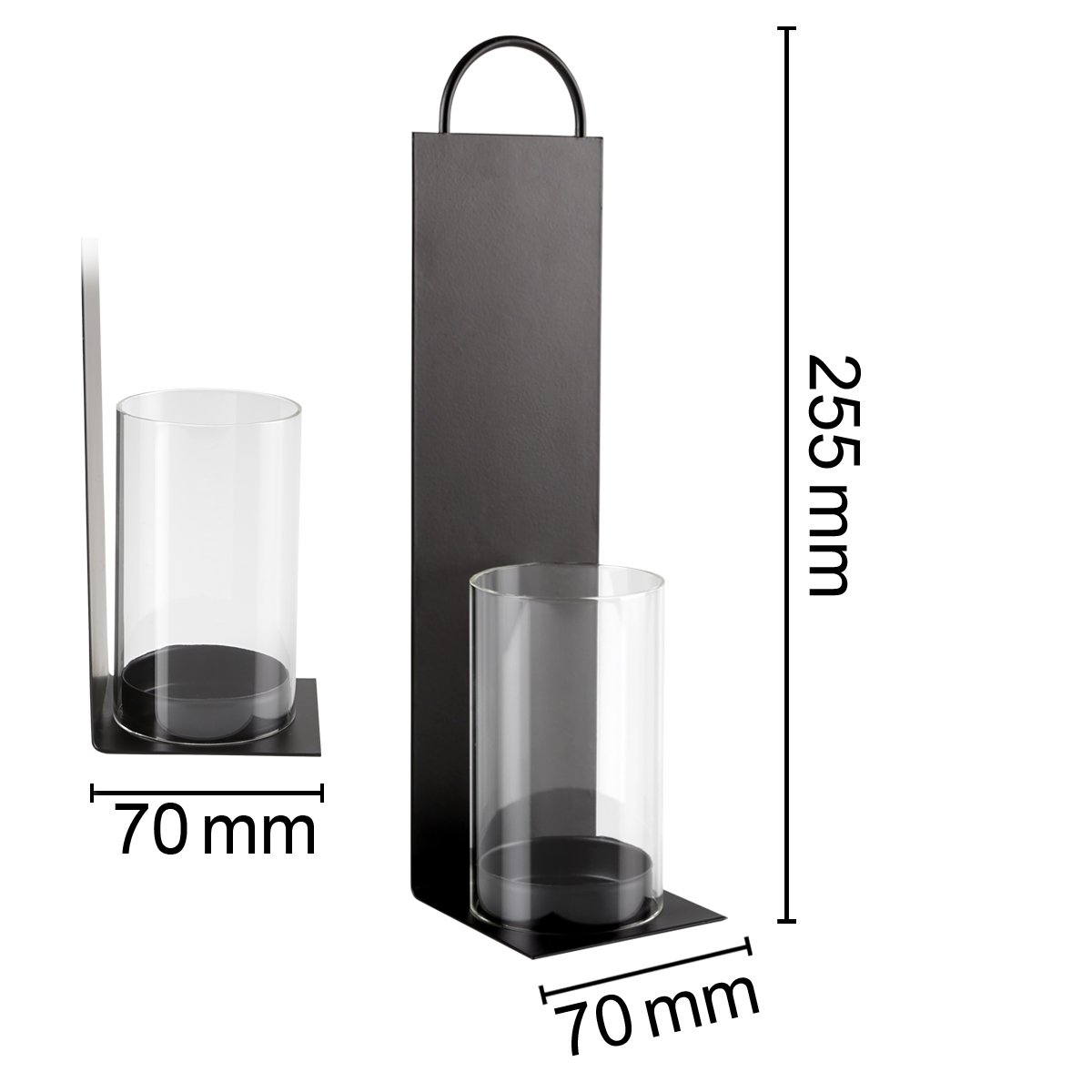 2X Wandkerzenhalter aus Metall mit Windlicht