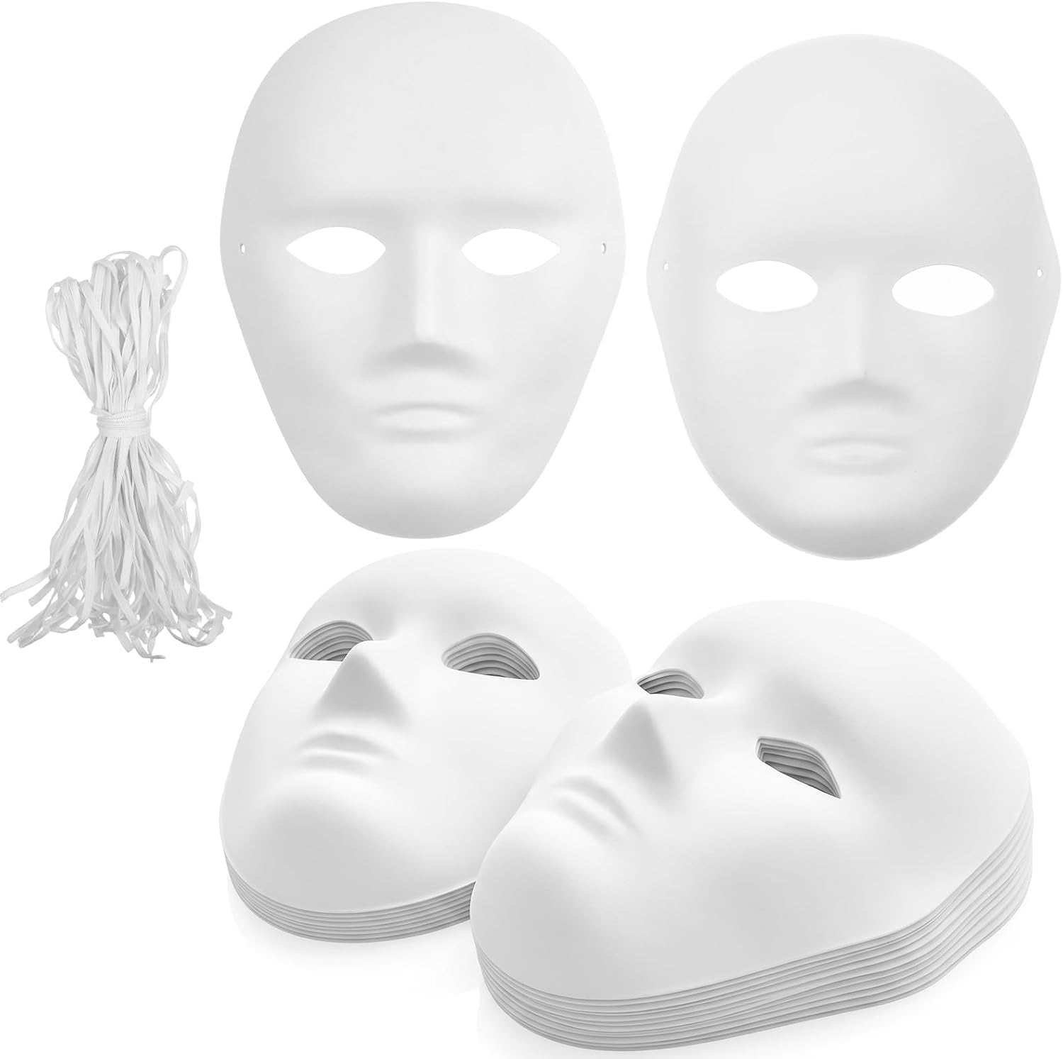 40 Pack 2 Sizes DIY Full Face Masks Paintable White Plain Paper Mache Masks