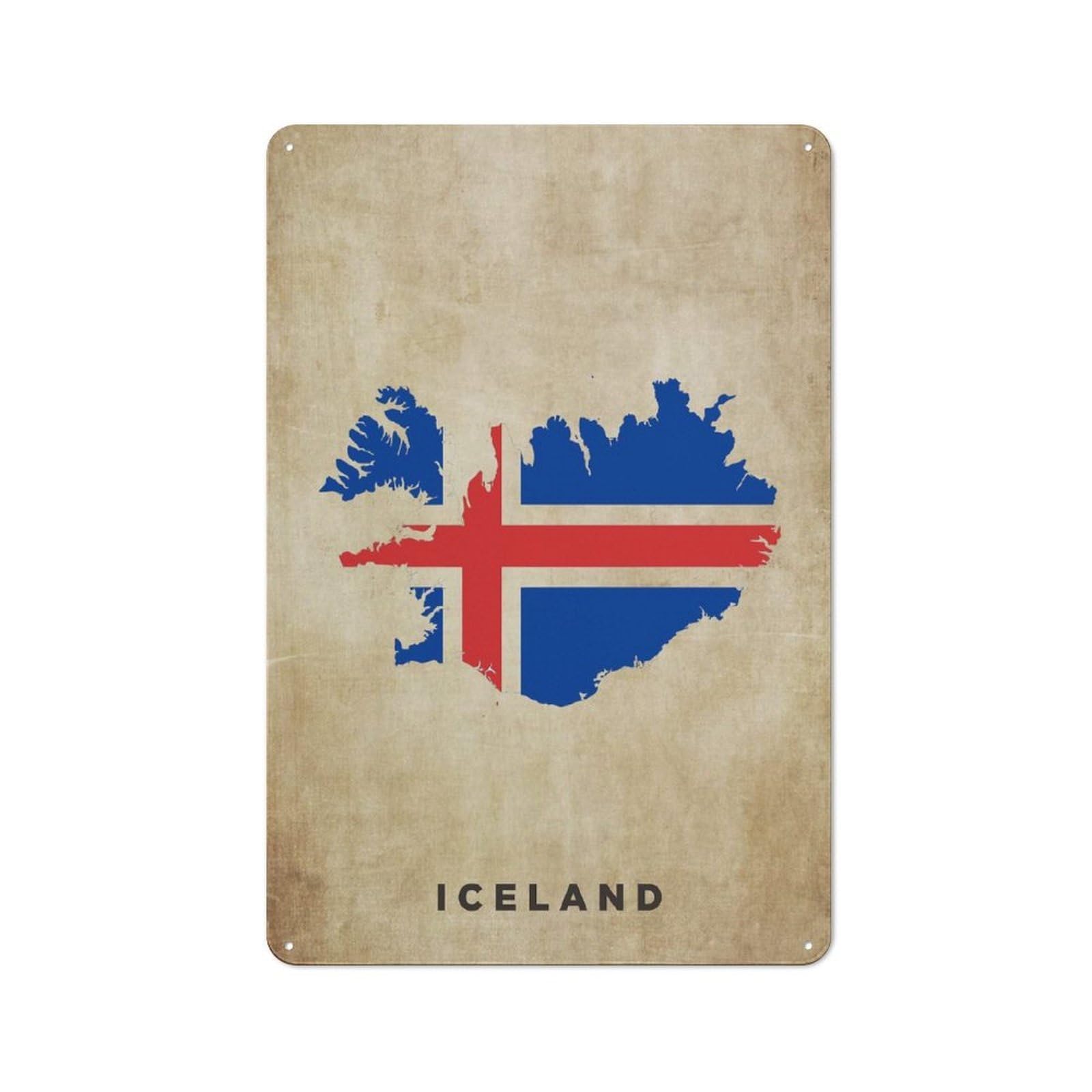 Junmoney Iceland Tin Wall Plaque With Design 30X20cm, Farmhouse Rustic Kitchen Decor For Dining Room, Cafe, Entryway Or Family Room