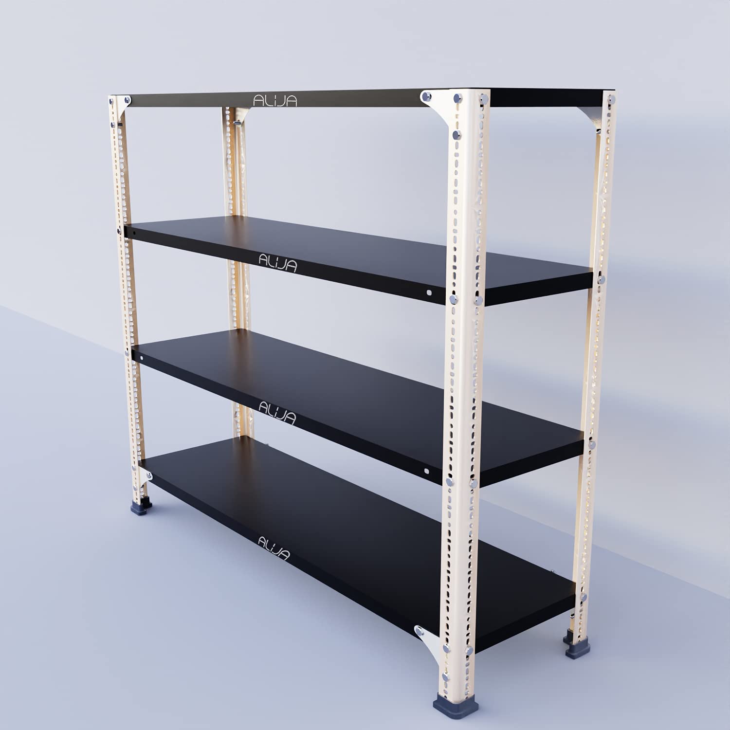 ALIJA®️ Slotted Angle Metal Rack (3 x 3.5 x 1 Ft. / 36 x 41 x 12 Inch) with 4 Shelves Storage Rack Unit (Ivory Angle Black Shelves, 22 Gauge Shelves 16 Gauge Angle) (B09FPM5FBQ) Amazon Price History, Amazon Price Tracker