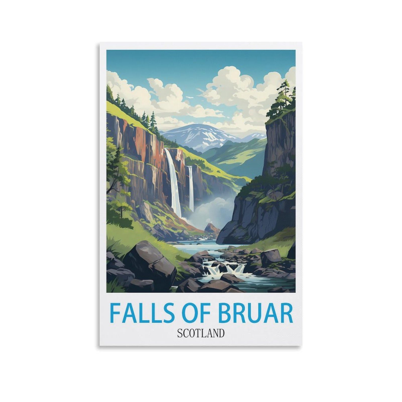 CEYHNO Falls of Bruar Scotland Vintage Travel Posters 16x24inch(40x60cm) Canvas Art Poster And Wall Art Picture Print Modern Family Bedroom Decor