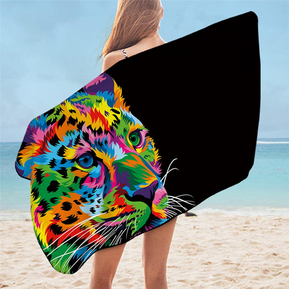 Serviette de plage léopard et bouledogue 75*150 cm pour le bain et le yoga