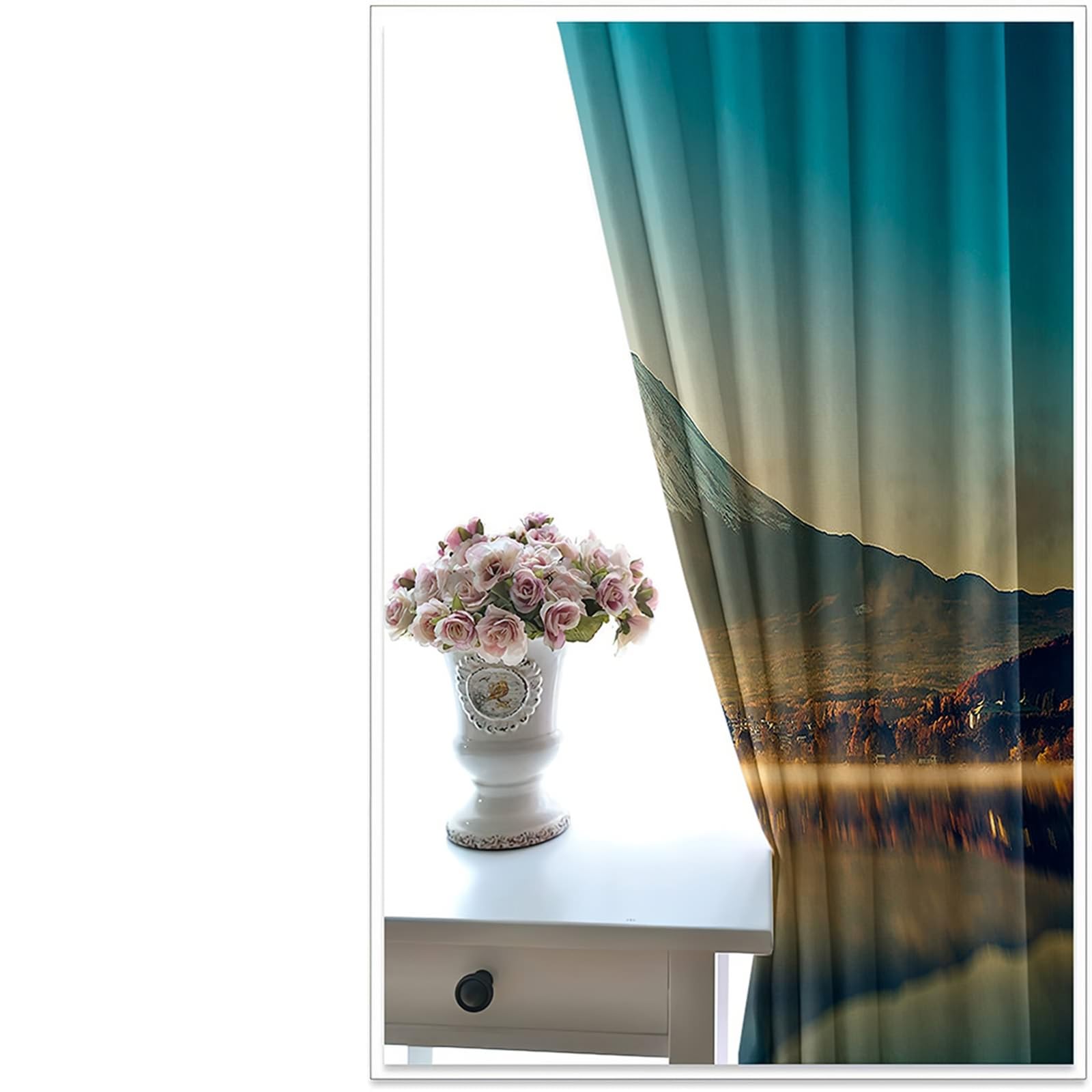 Vorhänge Blickdicht, Verdunklungsvorhänge Grün Landschaft See und Berg 2er Set H 160 x B 96 cm Abdunkelnde Gardinen Ösen für Wohnzimmer