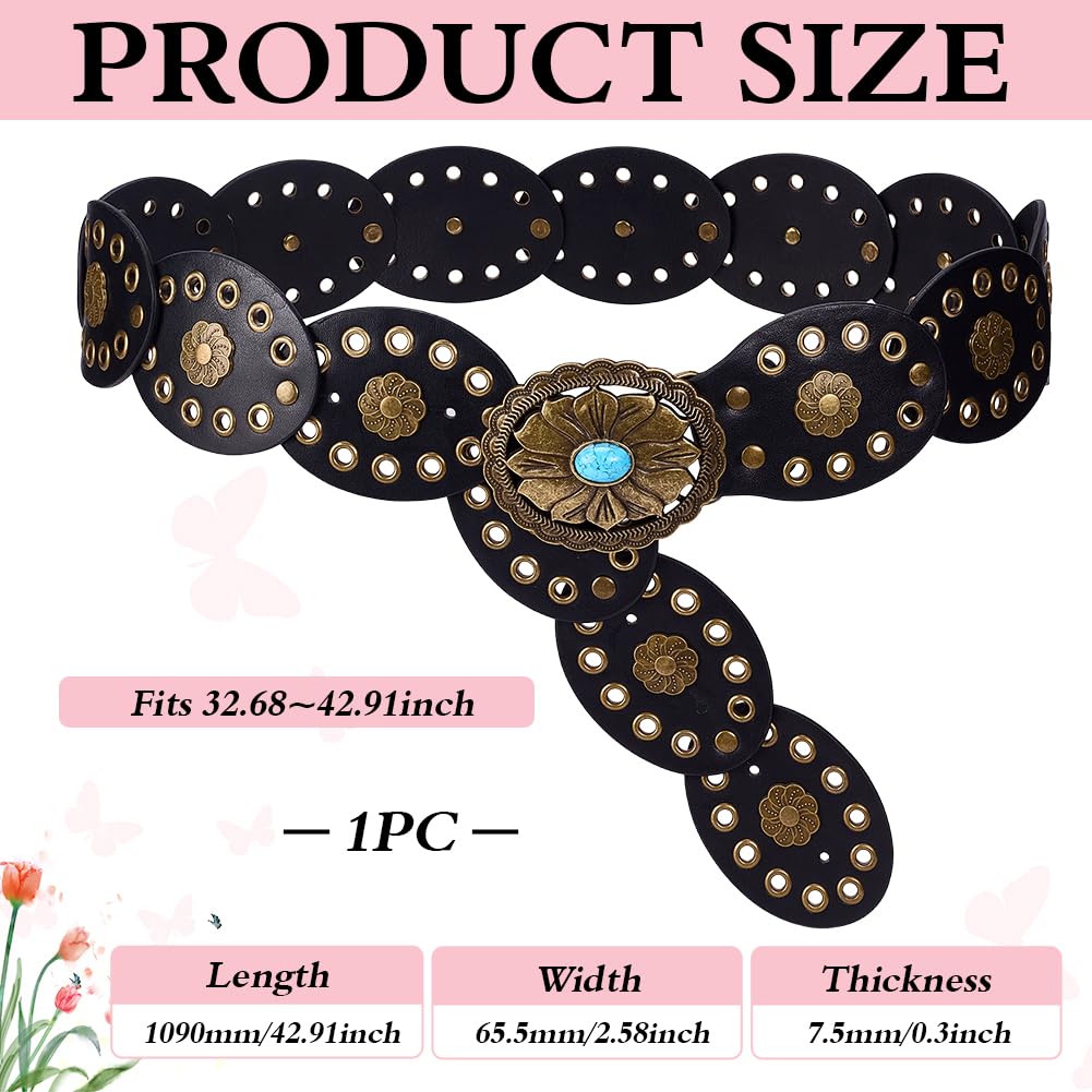 MAYJOYDIY Cinturón ancho de piel sintética para mujer, cinturón de disco bohemio ajustable turquesa para vestido de vaquera, jeans, viajes, fiesta de cumpleaños