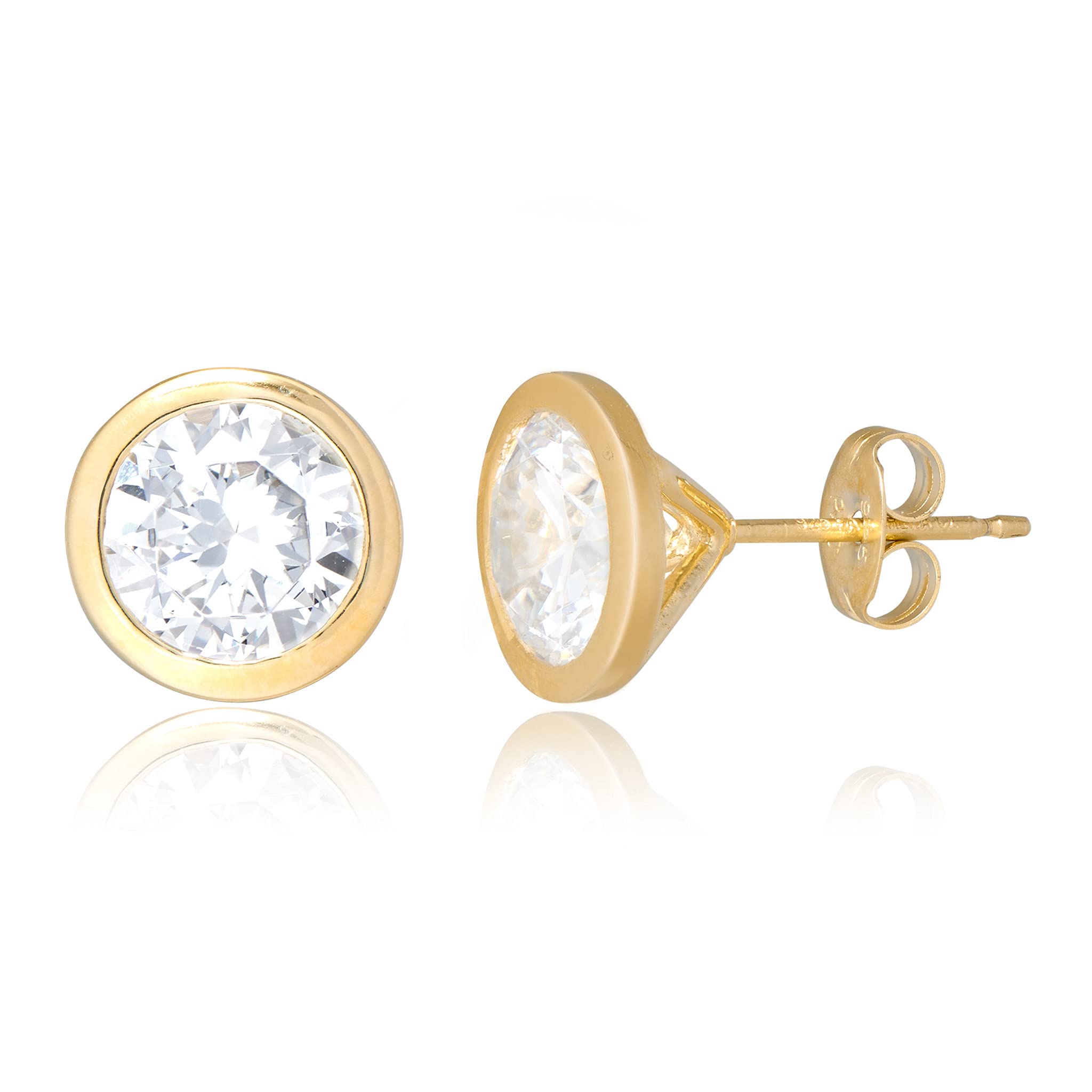 Morgan & Paige18K Gold Plated Sterling Silver Classic Cushion or Round Cubic Zirconia Stud Earrings