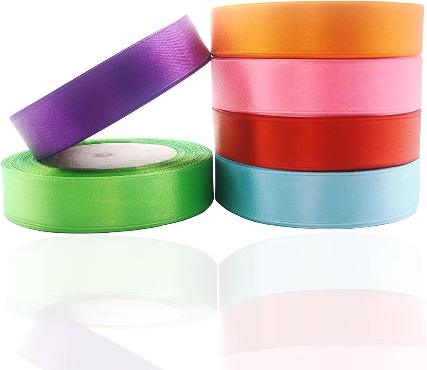 Satin Ribbon, 6 Colours of Curling Ribbon, for Ribbons Sewing, Cake Ribbon, Wide/Thick Ribbon, Florist Ribbon, Silk Ribbon, Hair Ribbon, 2 cm x 22 m Per Roll