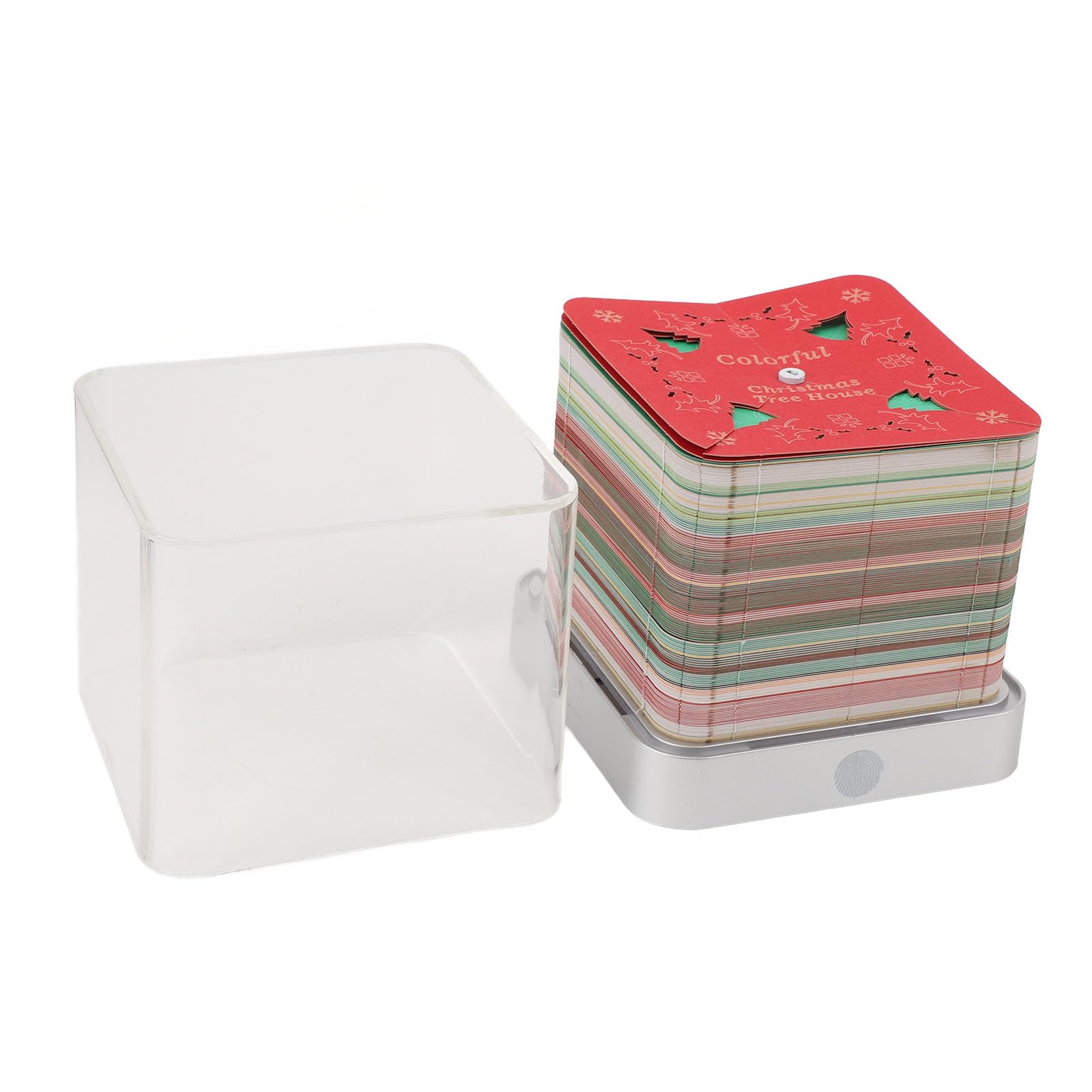 Bloc-notes 3D en forme de maison d'arbre de Noël, bloc-notes artistique avec calendrier 2026 pour décoration de bureau et espace de travail, papier plastique 9,8 x 9,8 x 8,8 cm