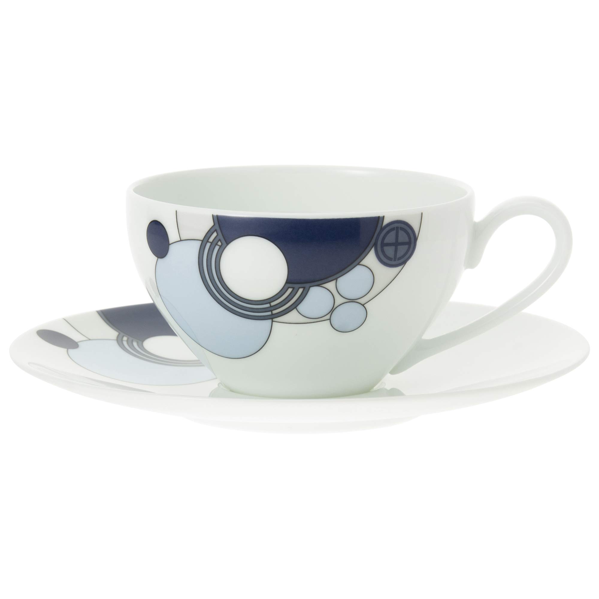 Noritake WT94989/1701 Cup & Saucer (Coffee Tea Combined) 220cc Frank Lloyd Light Imperial Blue, Microwave Safe, Fine Porcelain (Premium White)