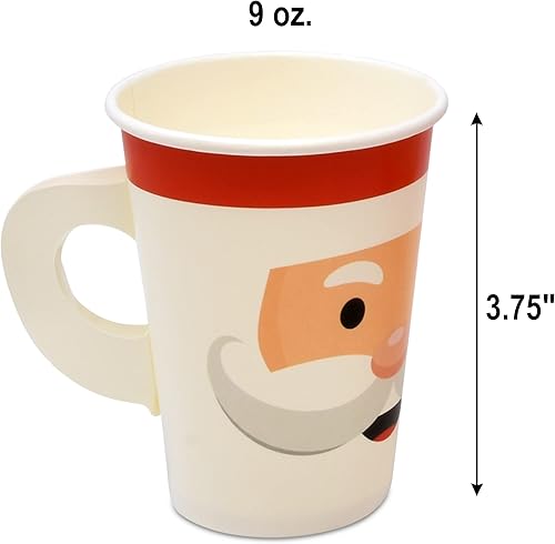 Miniatura 2 de Gift Boutique 50 vasos de papel desechables de Navidad con asas, 9 onzas, cara de Papá Noel, bebida, taza de invierno, Navidad, festivo, fiesta,