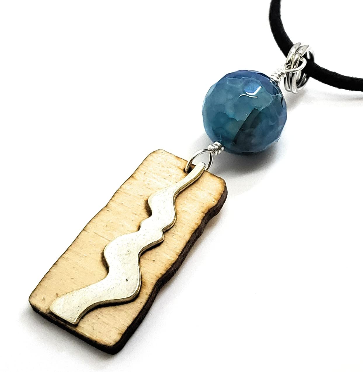 Silver River Necklace Blue Agate Stone