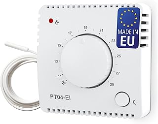 ELEKTROBOCK PT04-EI Raumthermostat 230V Aufputz mit externem Sensor | Präzise Temperaturregelung für Infrarot- & Elektroheizungen, Heizlüfter & elektrische Fußbodenheizung, Weiß