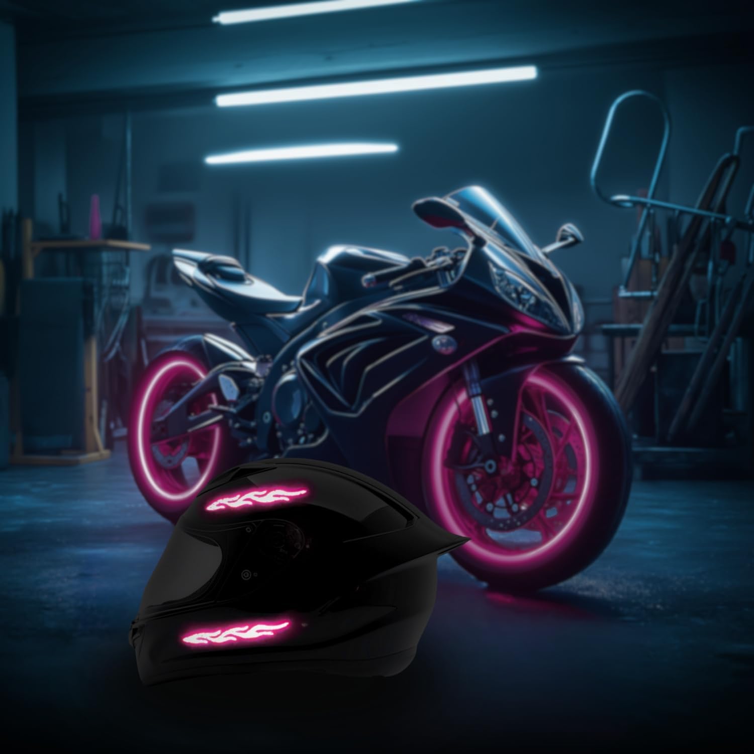 customTAYLOR33 High-Intensity Grade Premium Reflective Tribal Flame Helmet Decals, Motorcycle Safety Sticker Decals (Special Edition Hot Pink)