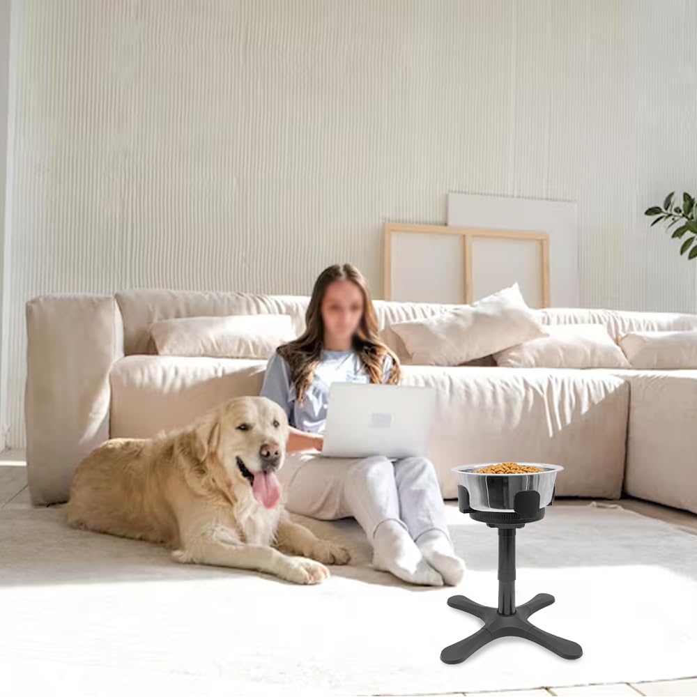 Soporte Ajustable para Comedero de Perros | Altura Regulable con Base Antideslizante | Estación Alimentación para Perros Grandes/Medianos | Incluye Bole Acero Inoxidable