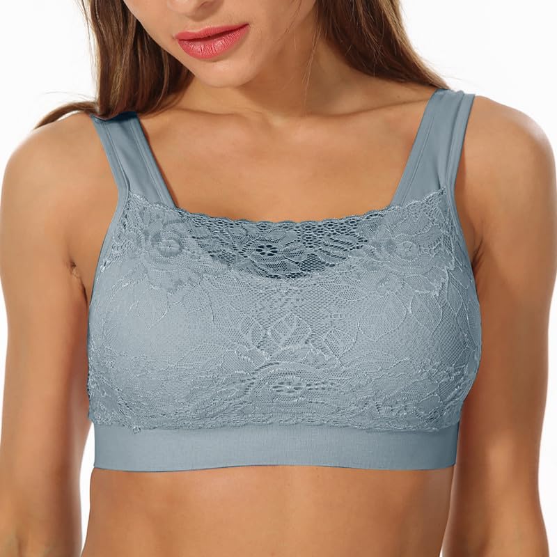 Image of Litthing Lace Bralettes for Women Padded Sports Bra Seamless Plus Size Tank Tops Wirefree Comfort Yoga Cami T Shirt Bras
