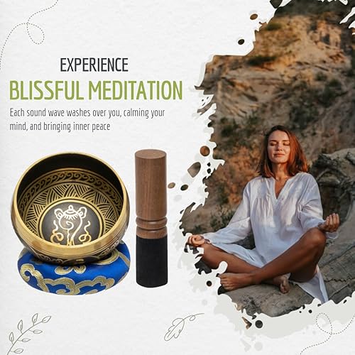 Miniatura 2 de Juego de cuenco tibetano con accesorios para meditación curación de chakras yoga incluye cojín de seda mazo de madera y estuche de transporte diseño