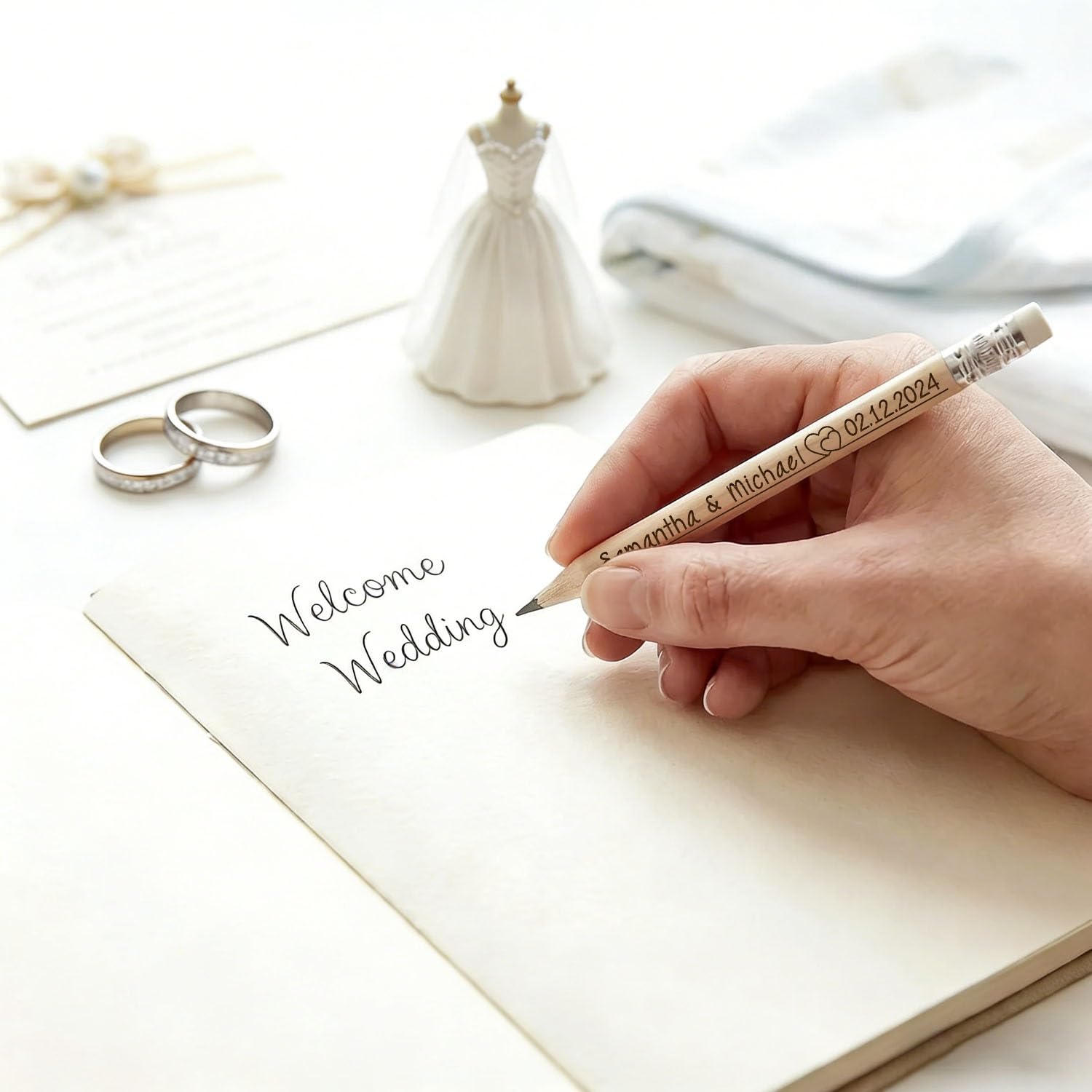 Individuell Gravierte Holzstifte Mit Radiergummi Für Die Hochzeit, Personalisierte Stifte Mit Namen Für Gästebücher Und Sitzpläne, Hochzeitsgeschenke Für Die Gäste(100pcs)