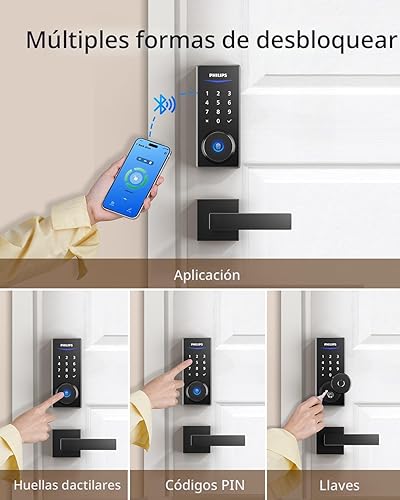 Miniatura 2 de Philips Cerradura inteligente con asas, juego de cerradura de puerta de entrada sin llave, cerradura de puerta inteligente con 2 asas de nivel,