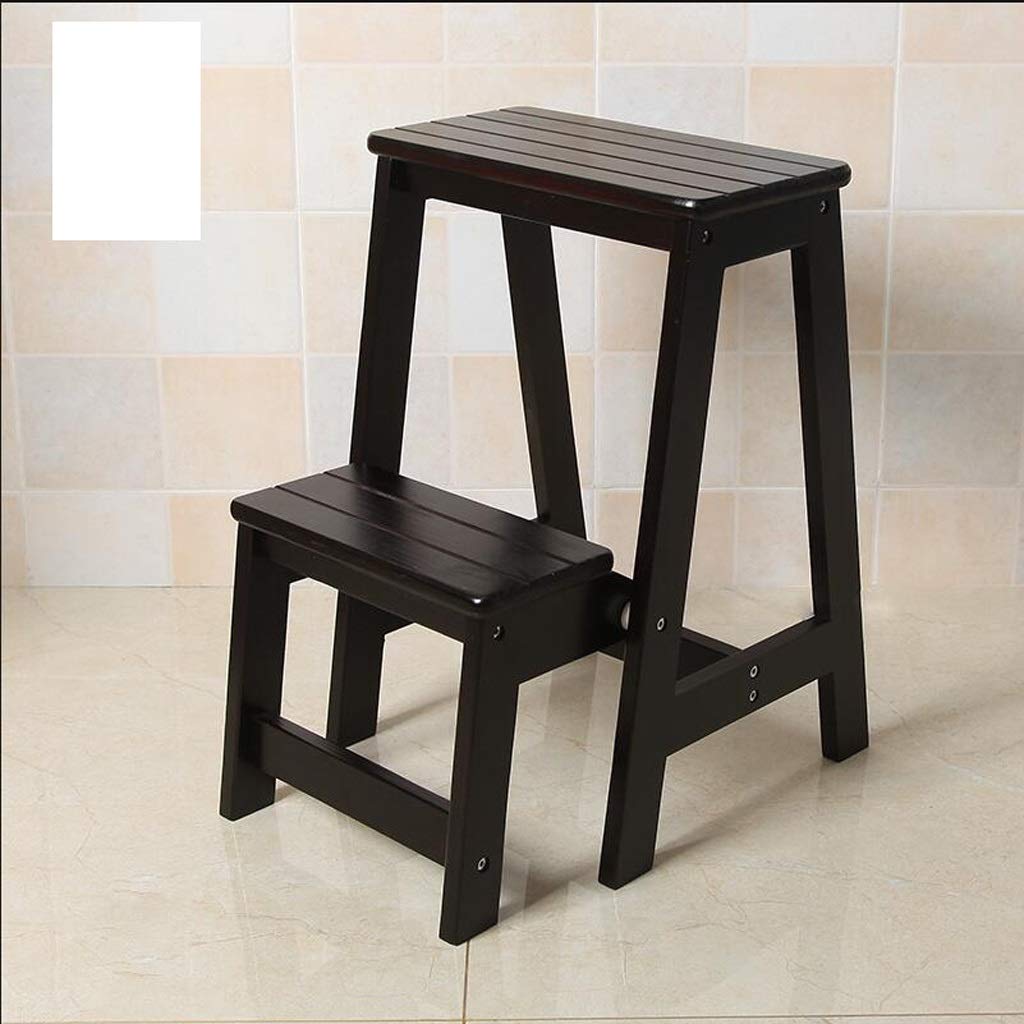 Taburete escalera de madera maciza robusta con diseño plegable multifunción negro