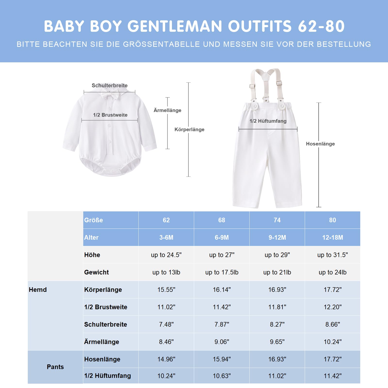 Booulfi Baby Jungen Taufkleidung Baumwollstoff Taufanzug 4 Teiliges Weiß Mit Fliege Oberhemd Hut Unterhosen Hose (as3, age, 3_months, 6_months, 239 weiß)